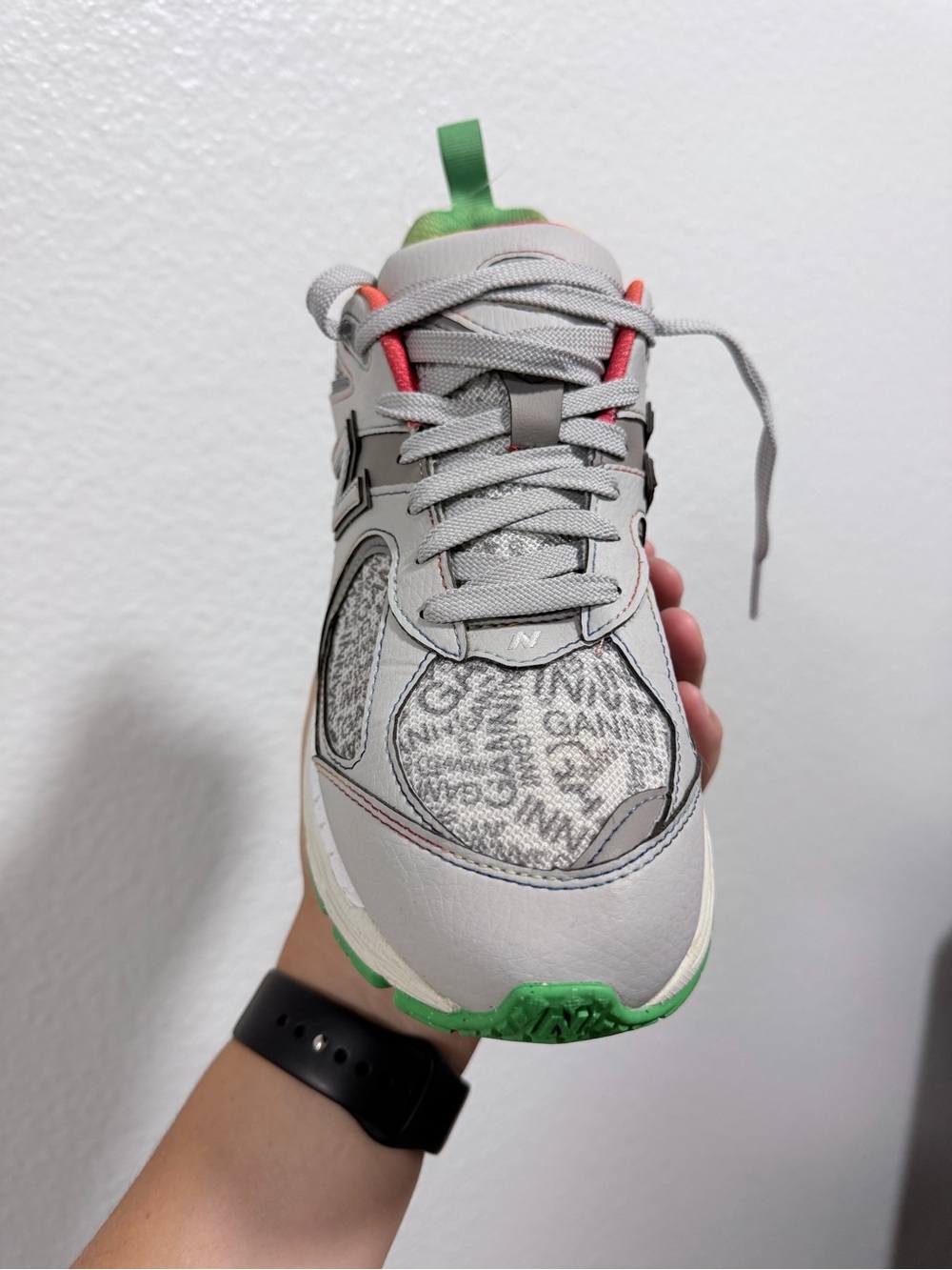 New Balance x ganni 2002R Light Gray with Green Accents - Picture 2 of 8
